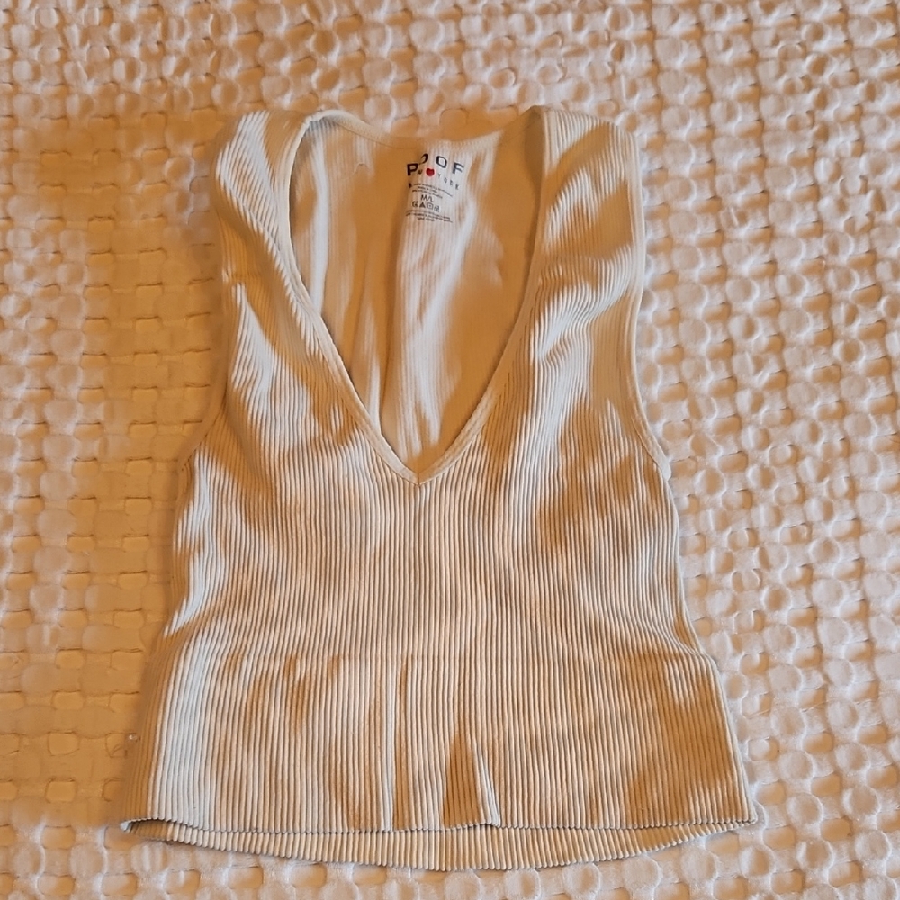Poof! Cream Ribbed V-Neck Tank Top